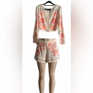 H&M Cream and Pink Floral Skirt Set